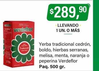 Supermercados Damesco Yerba tradicional cedrón, boldo, hierbas serranas, melisa, menta, naranja o peperina verdeflor oferta