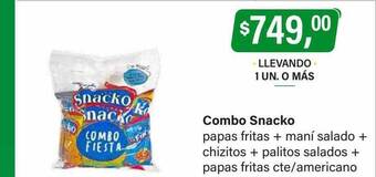 Supermercados Damesco Combo snacko papas fritas + maní salado + chizitos + palitos salados + papas fritas cte-americano oferta