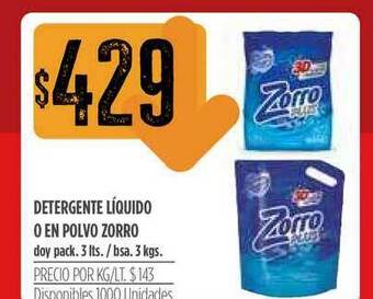 Supermercados Vea Detergente Liquido O En Polvo Zorro oferta