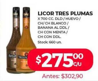 Supermercados Tadicor Licor Tres Plumas oferta