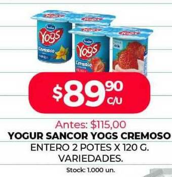 Supermercados Tadicor Yogur Sancor Yogs Cremoso oferta
