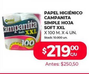 Supermercados Tadicor Papel Higiénico Campanita Simple Hoja Soft XXL oferta