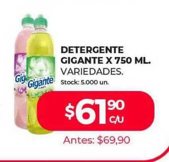 Supermercados Tadicor Detergente Gigante X 750 ML oferta