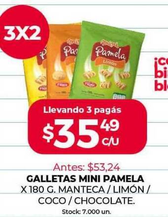 Supermercados Tadicor Galletas Mini Pamela X 180 G. Manteca - Limón - Coco - Chocolate oferta