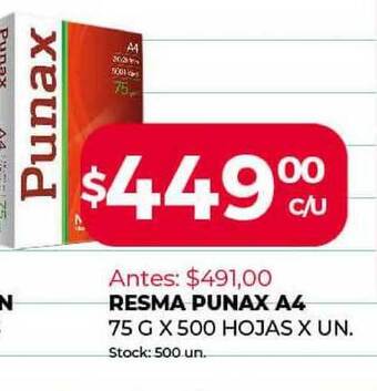 Supermercados Tadicor Resma Punax A4 oferta