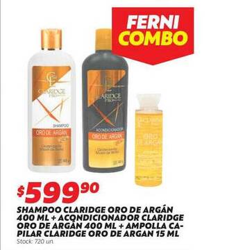 Ferniplast Shampoo Claridge Oro De Argán + Acondicionador Claridge Oro De Argan + Ampolla Capilar Claridge Oro De Argan oferta