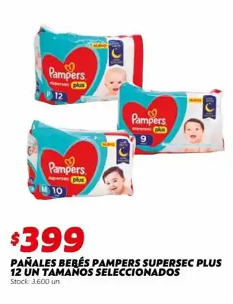Pañales bebés Pampers Supersec Plus 12 Un Tamanos Seleccionados