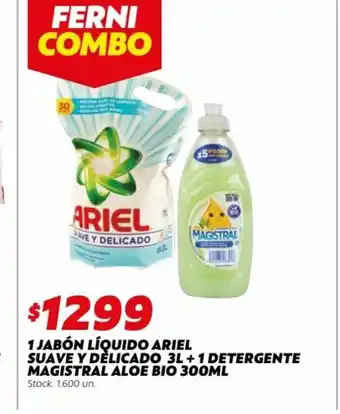 Ferniplast 1 Jabon Liquido Ariel Suave Delicado 3L +1 Detergente Magistral Aloe Bio 300ml oferta