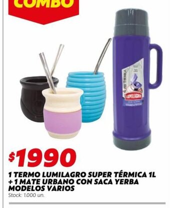 1 termo Lumilagro Super Térmica 1L +1 Mate Urbano Con Saca Yerba Modelos Varios