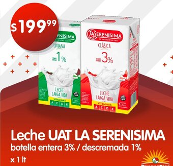 Supermercados Buenos Días Leche Uat La Serenisima Botella Entera 3% / Descremada 1% x 1lt oferta