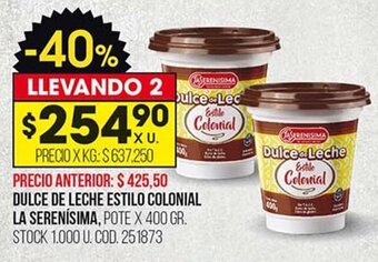 Coto Dulce de Leche Estilo Colonial La Serenísima oferta