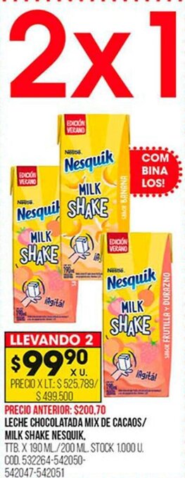 Coto Leche Chocolatada Mix de Cacaos/Milk Shake Nesquik oferta