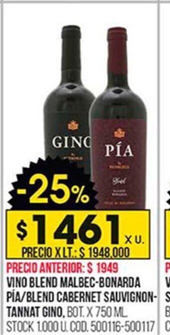 Coto Vino Blend Malbec-Bonarda Pía/Blend Cabernet Sauvignon-Tannat Gino oferta