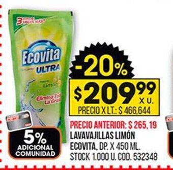 Coto Lavavajillas Limón Ecovita oferta