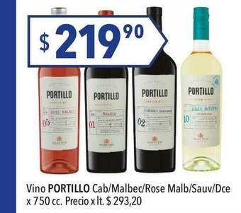 Hergo Portillo Vino Cab/Malbec/Rose Malb/Sauv/Dce x 750cc oferta