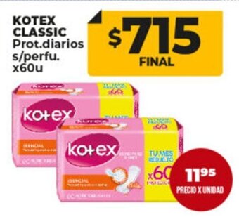 Supermayorista Vital Kotex Classic Prot. Diarios s/perfu x 60u oferta