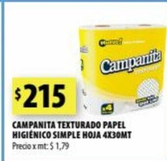 Punto Mayorista Campanita Texturado Papel Higiénico Simple Hoja 4x30mt oferta