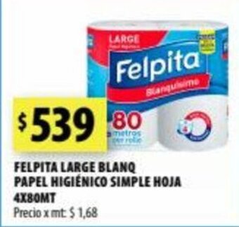 Punto Mayorista Felpita Large Blanq Papel Higiénico Simple Hoja 4x80mt oferta