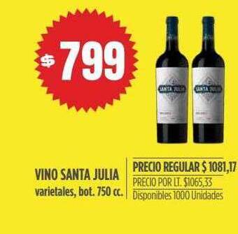 Supermercados Vea Vino santa julia varietales, bot. 750 cc oferta
