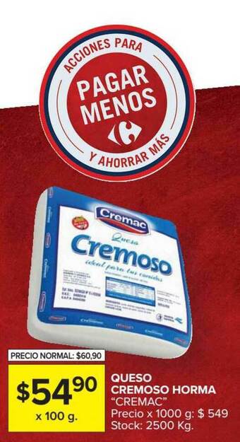 Carrefour Market "Cremac" Queso Cremoso Horma x 100g oferta