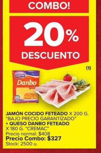 Carrefour Market Jamón Cocido Feteado x 200g "Bajo Precio Grantizado" + Queso Danbo Feteado Cremac x 180g oferta