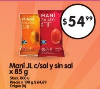 Supermercados Buenos Días Maní JL c/Sal y Sin Sal x 85 g oferta