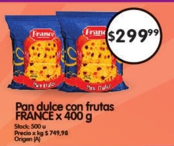 Supermercados Buenos Días Pan Dulce Con Frutas France x 400 g oferta