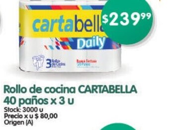 Supermercados Buenos Días Rollo de Cocina Cartabella 40 Paños x 3 u oferta
