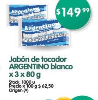 Supermercados Buenos Días Jabón de Tocador Argentino Blanco x 3 x 80g oferta