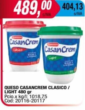 Maxiconsumo Queso Casancrem Clasico / Light 480gr oferta