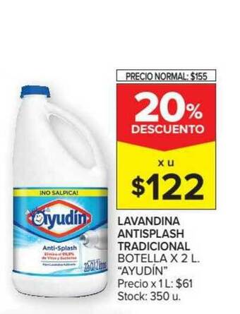 Carrefour Market Ayudin Lavandina Antisplash Tradicional Botella x 2L. oferta