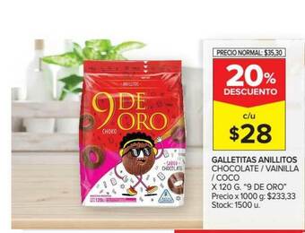 Carrefour Market 9 De Oro Galletitas Anillitos Chocolate/Vainilla/Coco x 120g oferta