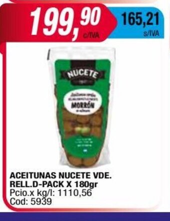 Maxiconsumo Aceitunas Nucete Vde. Rell-D-pack x 180gr oferta