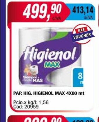 Maxiconsumo Pap. Hig. Higienol Max 4 x 80mt oferta