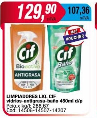 Maxiconsumo Limpiadores Liq. Cif Vidrios-Antigrasa-Baño 450ml d/p oferta