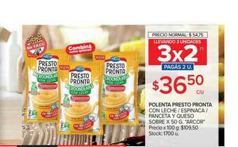 Carrefour Market Arcor Polenta Presto Pronta Con Leche / Espinaca / Panceta Y Queso Sobre x 50g oferta