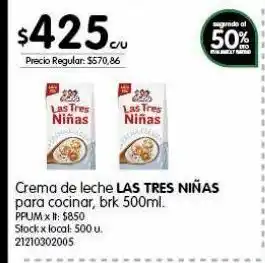 Jumbo Crema de leche las tres niñas para cocinar 500ml oferta