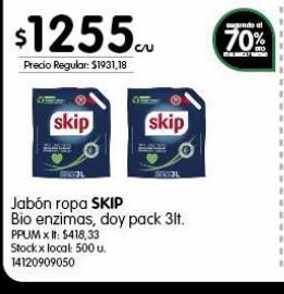 Jumbo Jabón ropa skip bio enzimas doy pack 3lt oferta