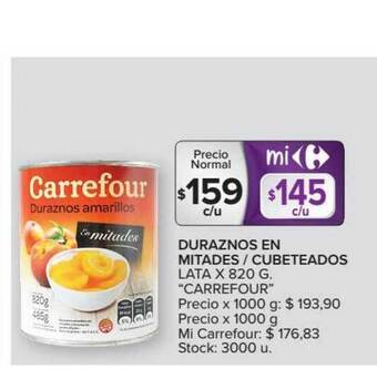 Carrefour Market Carrefour Duraznos En Mitades Cubeteados Lata x 820g oferta