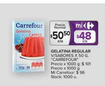 Carrefour Market Carrefour Gelatina Regular V/Sabores x 50g oferta
