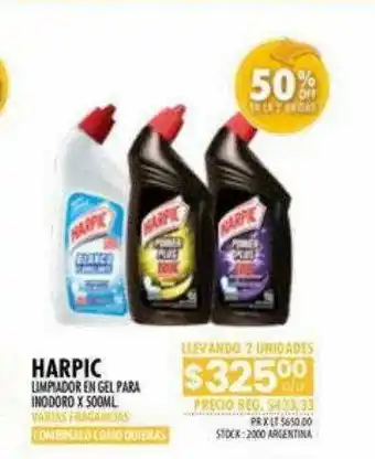 Pigmento Harpic limpiador en gel para inodoro 50% off en la 2a unidad oferta