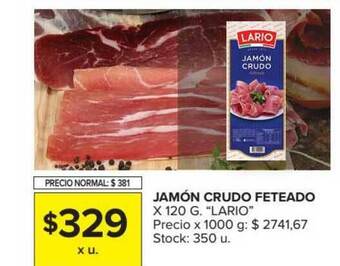 Carrefour Lario Jamón Crudo Feteado x 120g oferta