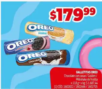 Makro Galletitas oreo chocolate con cacao golden milkshake de frutilla oferta