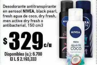 Cooperativa Obrera Desodorante antitranspirante en aerosol nivea black pearl fresh agua de coco dry fresh men active dry fresh o antibacterial oferta