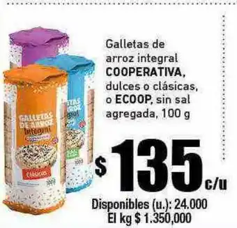 Cooperativa Obrera Galletas de arroz integral cooperativa dulces o clasicas o ecoop sin sal agregada oferta