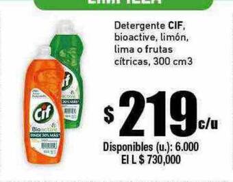 Cooperativa Obrera Detergente cif bioactive limón lima o frutas citricas oferta