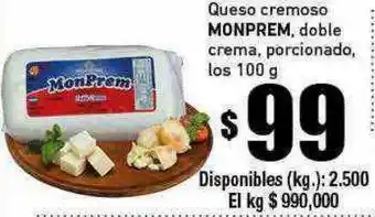 Cooperativa Obrera Queso cremoso monprem doble crema porcionado oferta