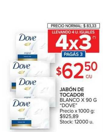 Carrefour Dove Jabón De Tocador Blanco x 90g oferta