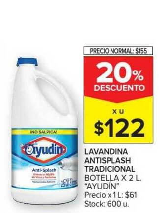 Carrefour Ayudín Lavandina Antisplash Tradicional Botella x 2L oferta