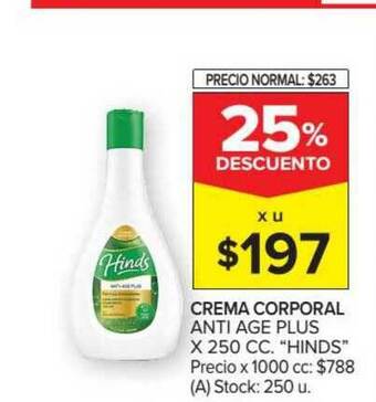 Carrefour Hinds Crema Corporal Anti Age Plus x 250cc oferta